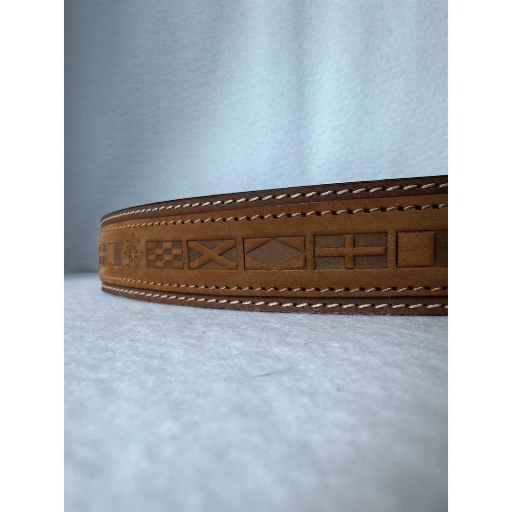 Cappelletti Italian Leather Nautical Flags‎ Belt Sz 44 Vera Pelle Made In Italy